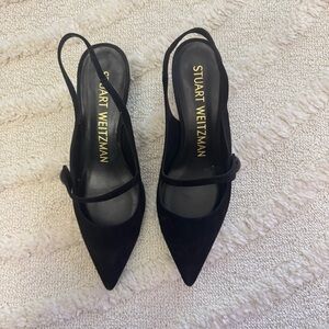 Stuart Weitzman Black Seude Sling Back Kitten Heels Size 6